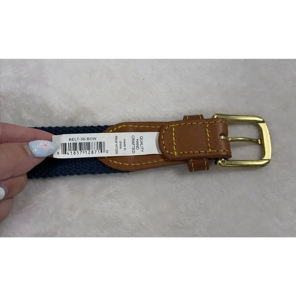 Men's Size 32 Simply Southern Collection Bow Tie Patterned Canvas/Leather Belt
